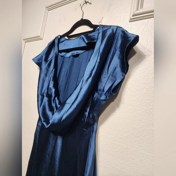 Lulus Captivating Presence Dark Teal Satin Cowl Back Maxi Dress L Wedding Party - Picture 8 of 10